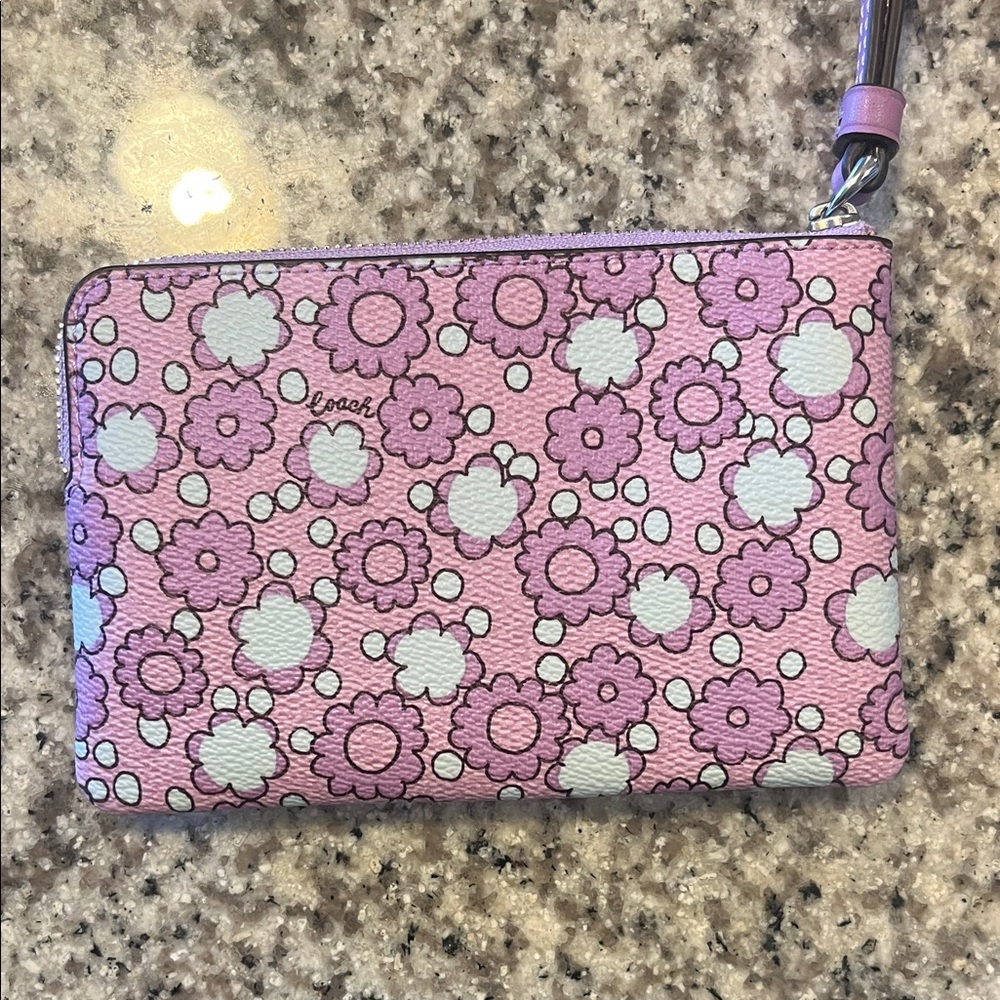 Coach Lavender and White Floral Wristlet - Picture 2 of 3